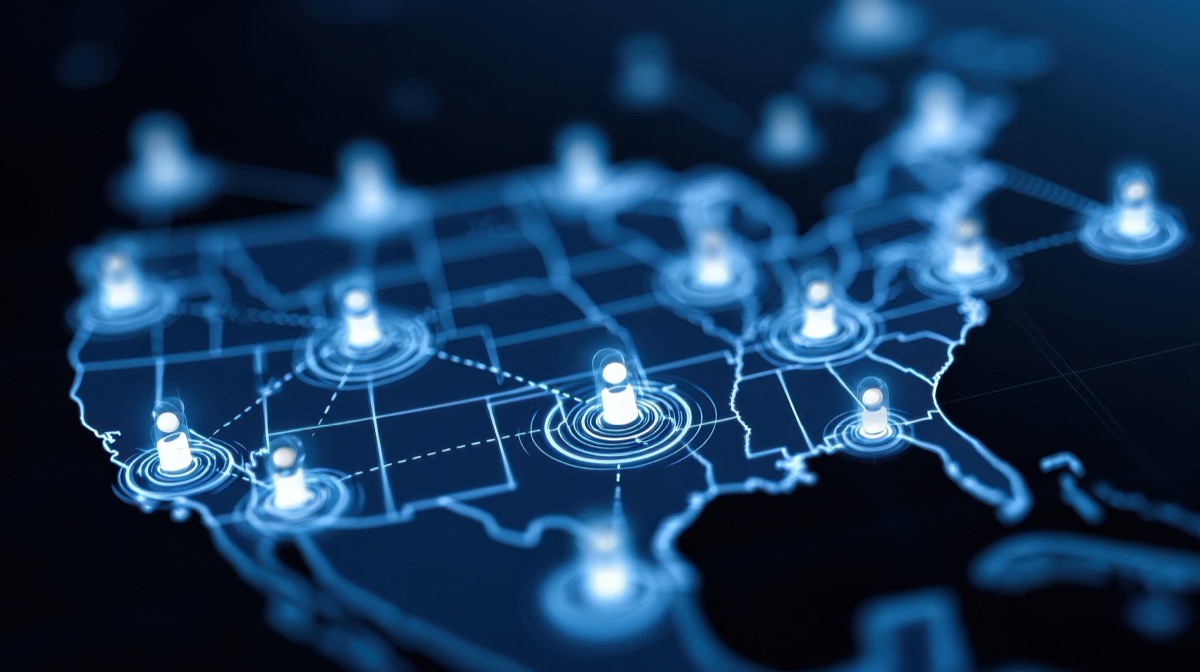 business people human resources social network and technology concept contacts icons and usa or america map over dark blue background no logos no brands ar 169 Multistate HR staffing services